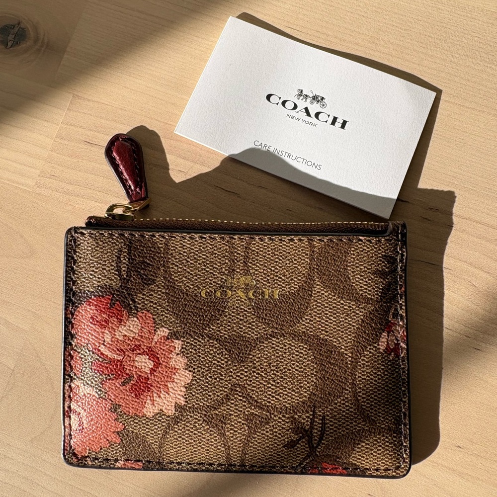 Coach Brown Floral Key & Card Holder Wallet